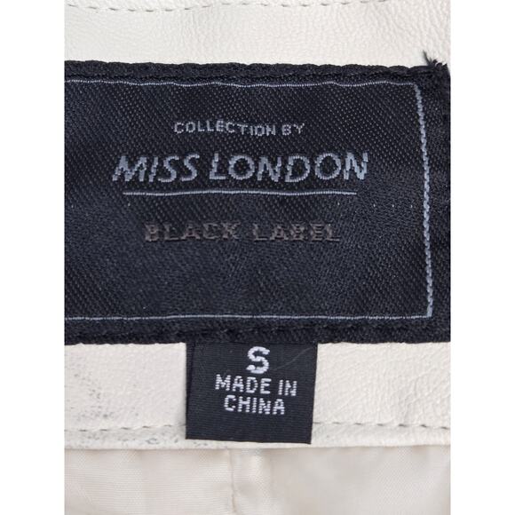 Miss London Black Label Lined FAUX Leather Bomber Biker Jacket Sz Small READ - Picture 10 of 16
